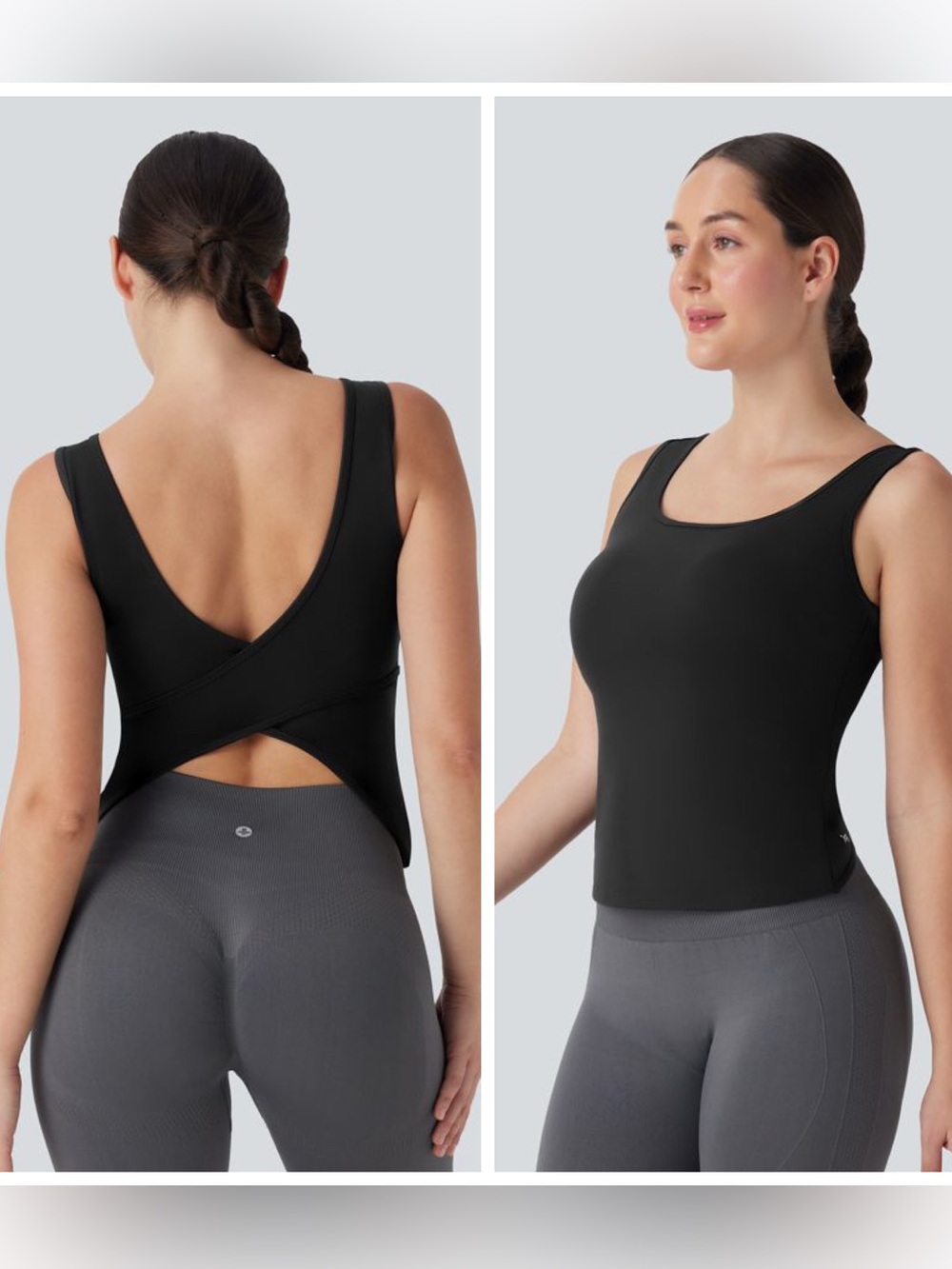 Halara U Neck Crossover Yoga Tank Top Black Medium Longer Length NEW